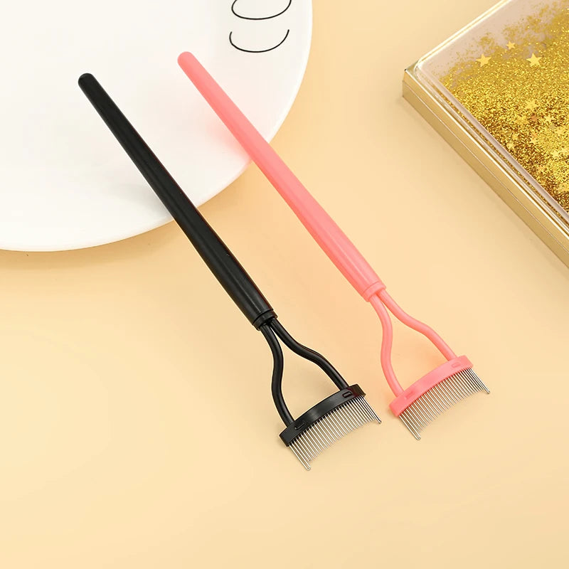 New Black & Pink Eyelash Curler – Metal Lash Brush Comb & Portable Lash Separator