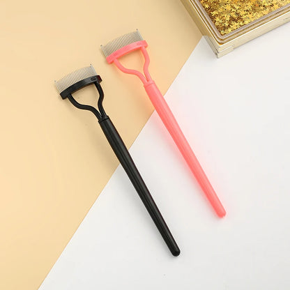 New Black & Pink Eyelash Curler – Metal Lash Brush Comb & Portable Lash Separator