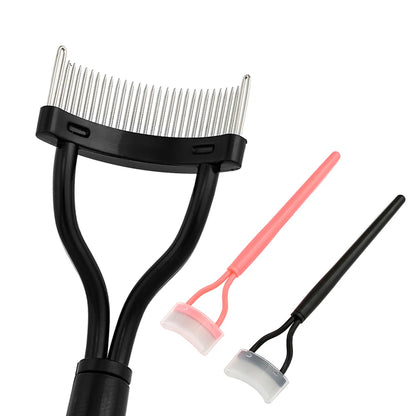 New Black & Pink Eyelash Curler – Metal Lash Brush Comb & Portable Lash Separator