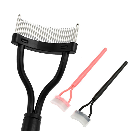 New Black & Pink Eyelash Curler – Metal Lash Brush Comb & Portable Lash Separator