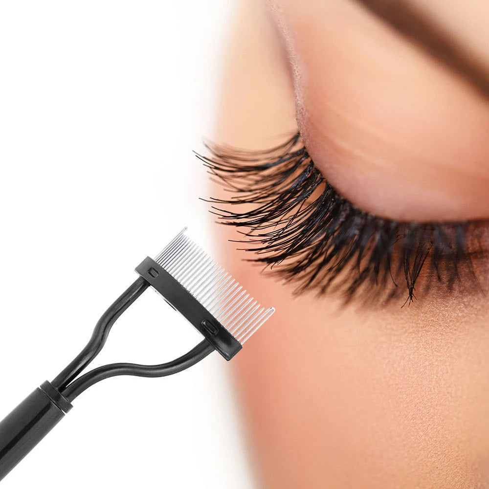 New Black & Pink Eyelash Curler – Metal Lash Brush Comb & Portable Lash Separator